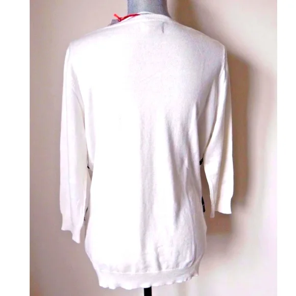 🖤🙌 HP 🙌🖤Elle Lace Embellished Crew Sweater, Lg cream color w/ black lace; - Picture 3 of 9